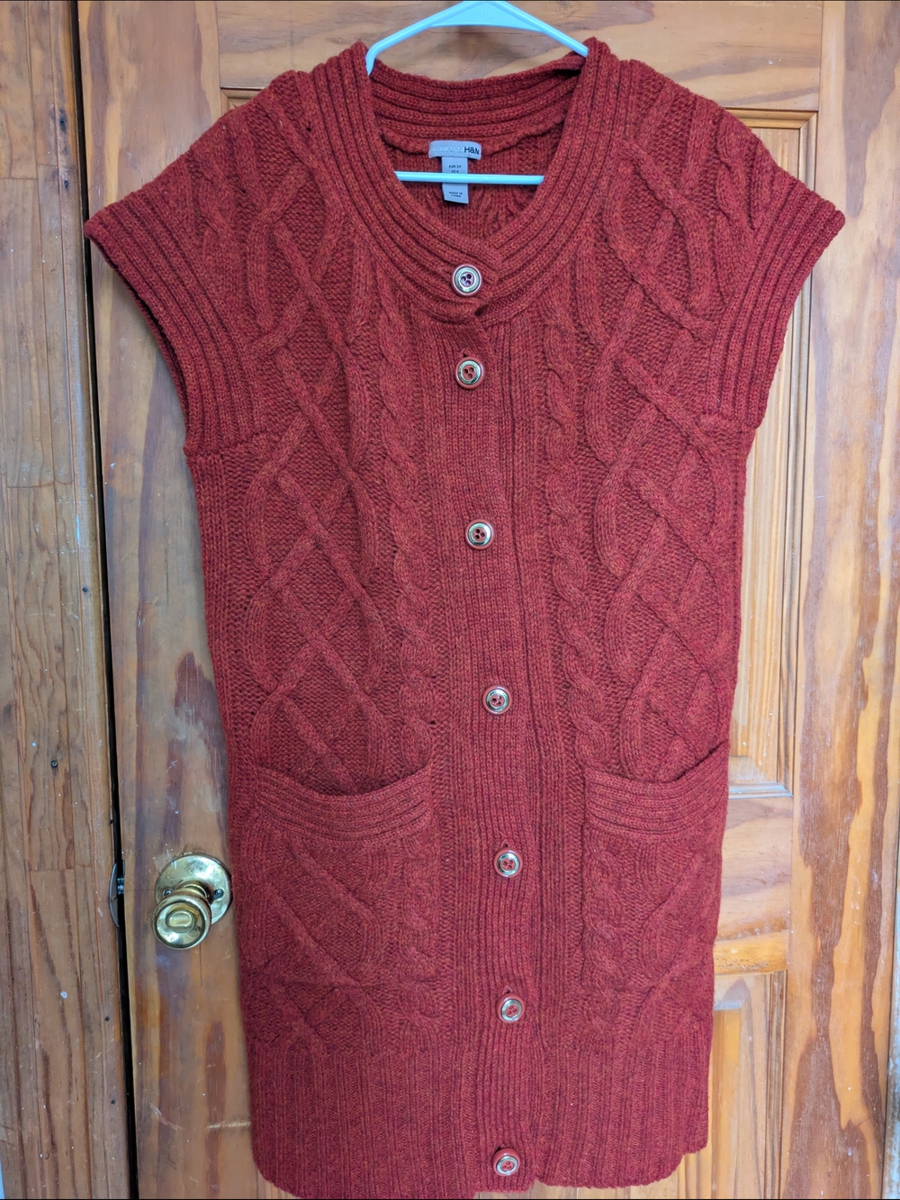 H&M Textured Cable Knit Cap Sleeve Dress - Rust Red